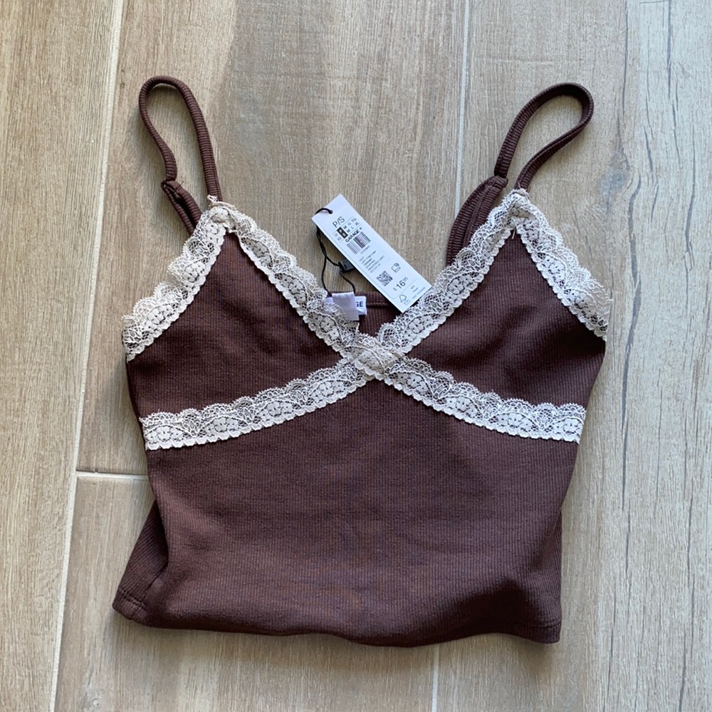 Garage clothing brown lace crop top